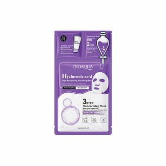 Три етапна тканинна маска для обличчя з гіалуроновою кислотою Bioaqua Hyaluronic Acid High Moisturizing Nourishing Mask NO.BQY62197 фото